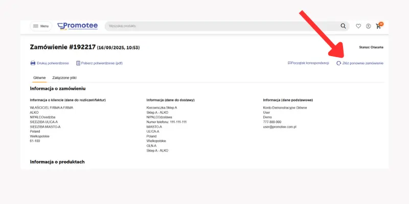Opcja ponowienia zamówienia