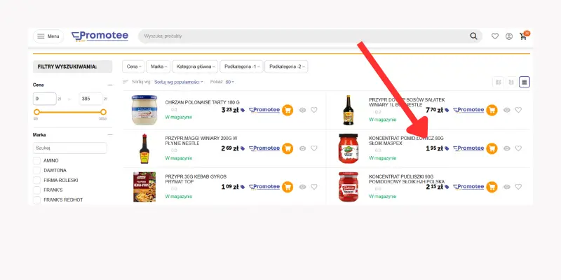 Lista produktów z cenami