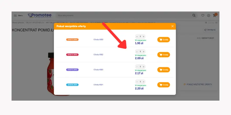 Lista ofert dostawców